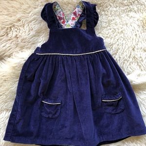 Boden Velvet Pinafore Dress in Prussian Blue